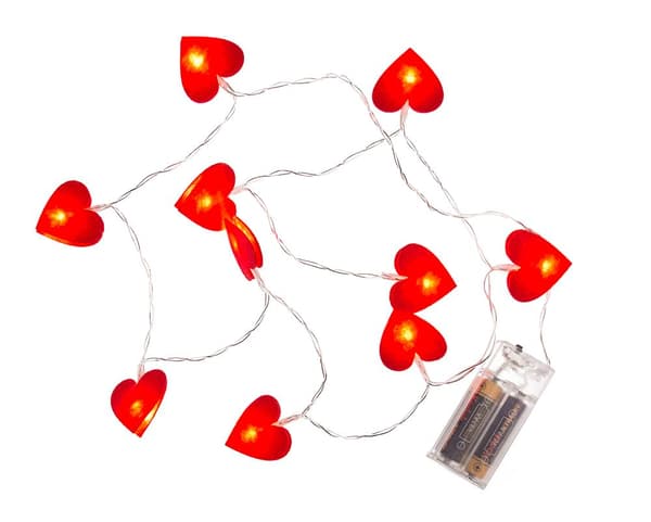 Lyskæde Hjerter / LED-kæde - 120cm - Røde Hjerter