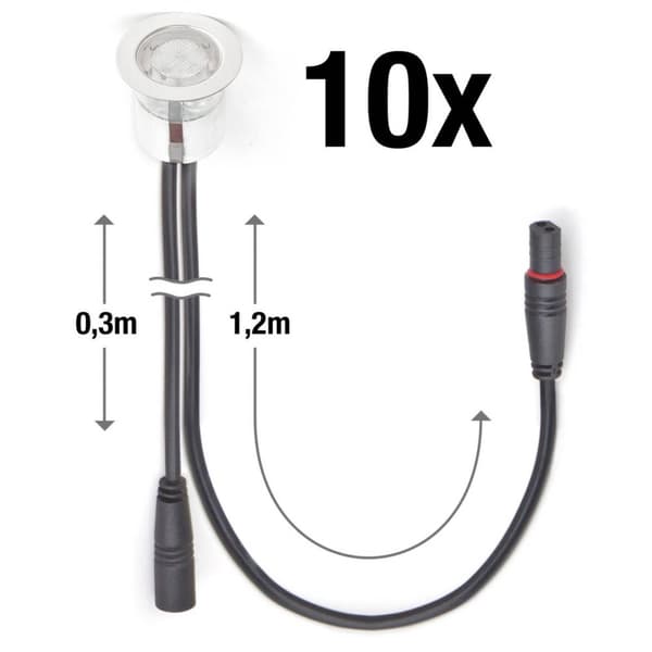 BRILLIANT lamppu Cosa 30 LED upotettava valosarja 10 osaa ruostumatonta terästä / lämmin valkoinen | | Asteikko A ++ E | IP-suojausluokka: 44 - roiske