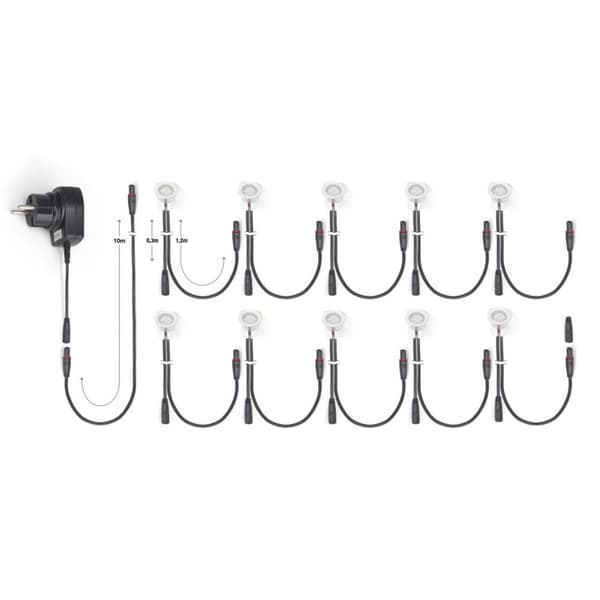 BRILLIANT lamppu Cosa 30 LED upotettava valosarja 10 osaa ruostumatonta terästä / lämmin valkoinen | | Asteikko A ++ E | IP-suojausluokka: 44 - roiske