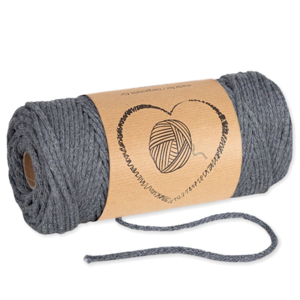 Macrame Garn 3mm - Bomullsgarn Macrame Lind Bomullssnöre med polyesterkärna 50M Grå Bomull