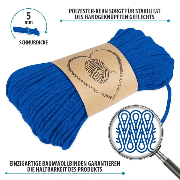 Puuvillalanka puuvilla beige makramelanka 5mm - puuvillanyöri puuvillanyöri puuvillaköysinauha polyesteriytimellä 50M värillinen kuninkaallinen puuvil