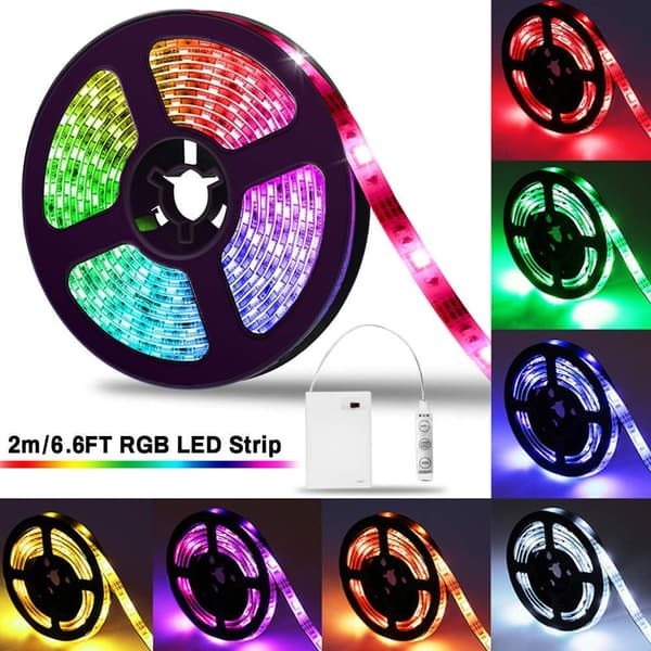 LED Strip 2m LED Strip Batteri 5050 RGB Lysbjælke Farve ændring af lysstrimmel dæmpbar Vandtæt IP65 til fest fødselsdagsbar jul