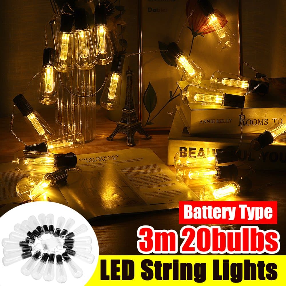 300CM LED 20 lampor Retro Edison Globe String Lights IP65 Utomhus trädgårdsfest batteri