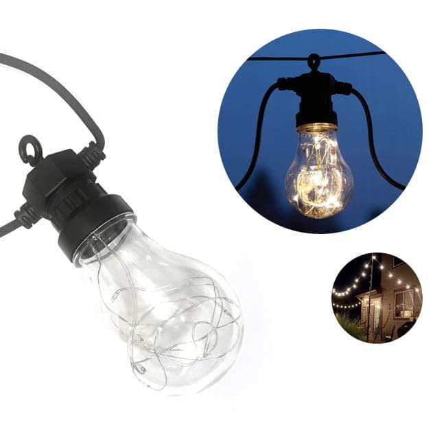 Trädgårdsljussladd 7,5 m LED varmvit + timer - 10 lampor