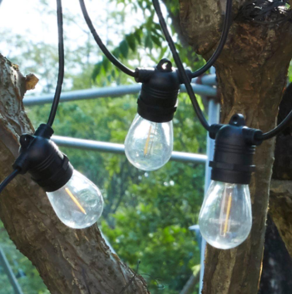 Ljusslinga utomhus- Utebelysning 20m med 21 st utbytbara E27 glödlampor