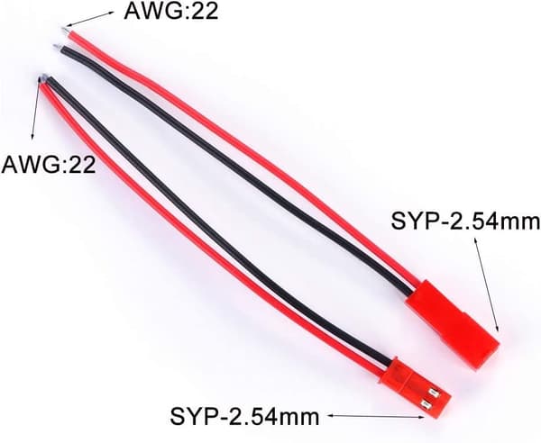 20 par 22 AWG JST-stik, 2-benet hanstik LED-kabellampe RC-batterilegetøj 10cm og 15cm - tilbehør til fjernbetjening legetøjskabel
