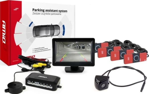 AMiO parkeringssensorer tft 4.3" med kamera hd-310 4 sensorer sortera internt
