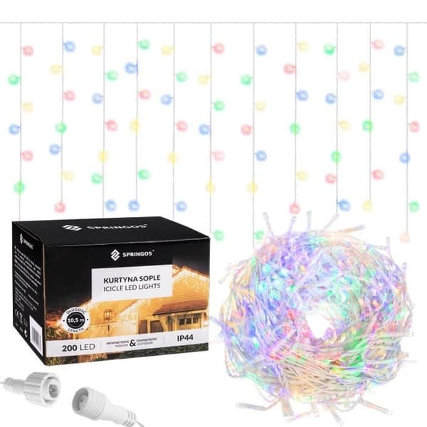 SPRINGOS® Fairy lights 200 lysdioder, 10,5 meter Dekoration 8-funktions timer IP44 – flerfärgad