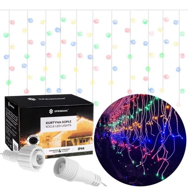 SPRINGOS® Fairy lights 200 lysdioder, 10,5 meter Dekoration 8-funktions timer IP44 – flerfärgad
