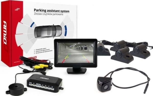 Amio Parkeringssensor Kit TFT01 4,3" med HD-310 kamera 4 sensorer svart lastbil