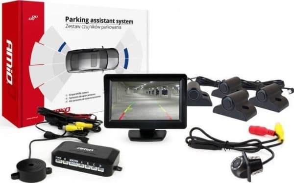 Amio Parkeringssensorsett tft01 4,3 tommer med kamera hd-305-led 4 sensorer svart lastebil