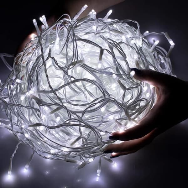 SPRINGOS® 300 LED ljusridå, 14,5m, 8 funktioner, kallvit