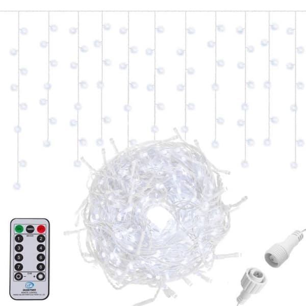 SPRINGOS® 300 LED ljusridå, 14,5m, 8 funktioner, kallvit