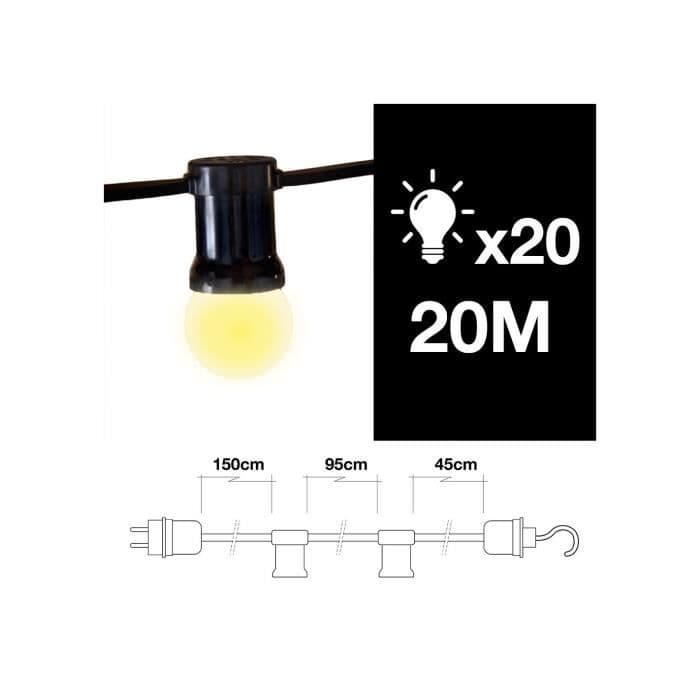 GENERISK - Outdoor Garland 20m 20 E27 Sockel Med Ip44 Ändkrok Svart Färg