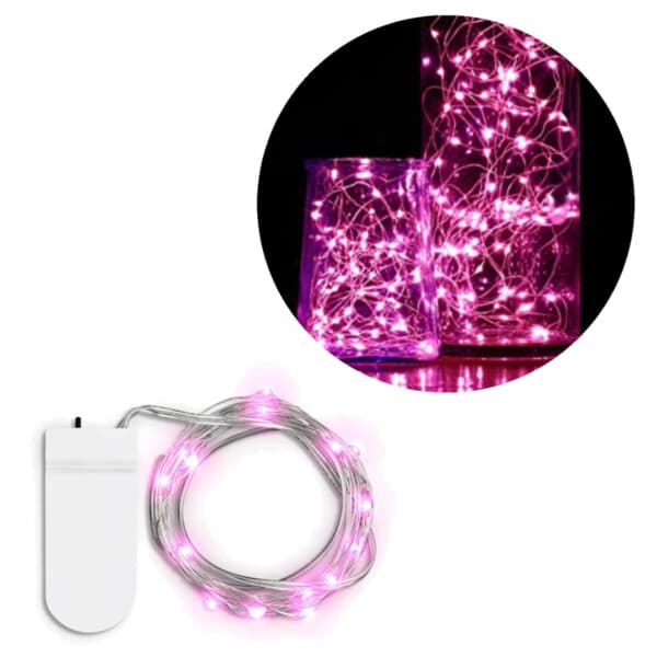 1m Mini LED Ljusslinga Batteridriven Rosa