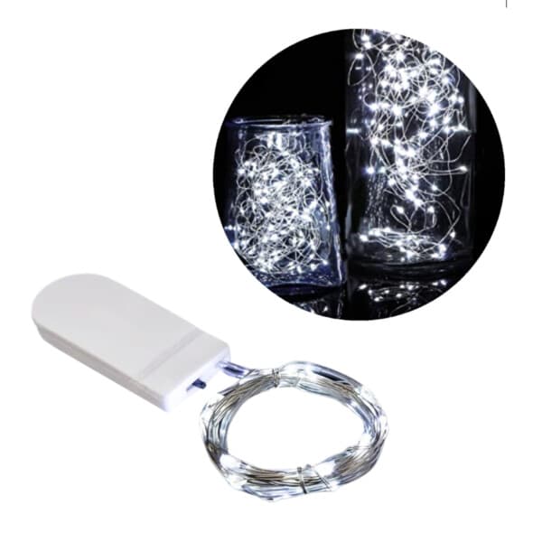1 m mini LED lyssløyfebatteri -styrt kaldt hvitt