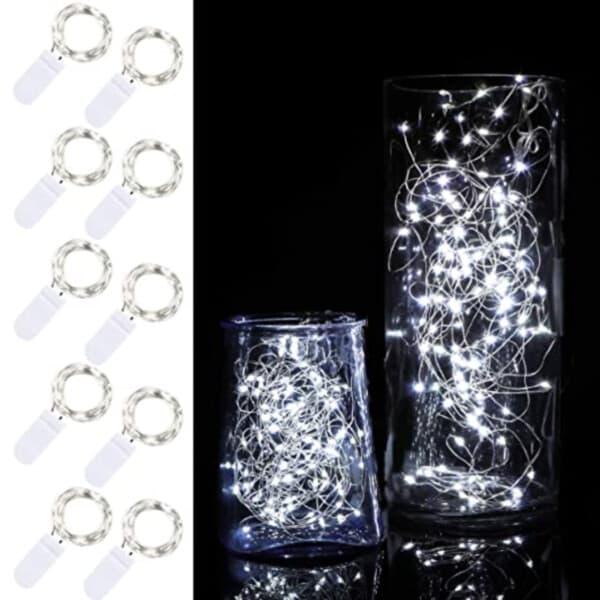 10-pack 1m mini LED Light Loop Battery Drevet kold hvidt