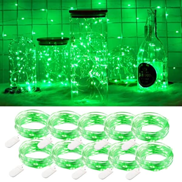 10-Pack 1m Mini LED Light Loop Battery Drevet grønt