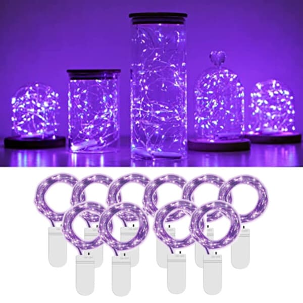 10-Pack 1m Mini LED Light Loop Battery-Powered Purple