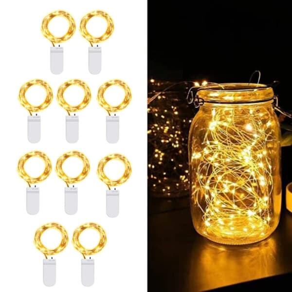 10-Pack 1m Mini LED Light Loop Battery Drevet gul