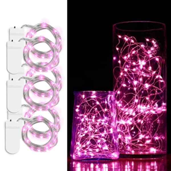 6-Pack 1m Mini LED Light Loop Battery Drevet lyserød