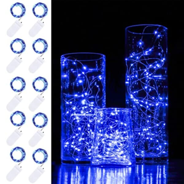 10-pack 1m mini LED lyssløyfe Batteridrevet blå