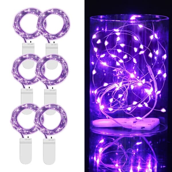 6-pack 1m Mini LED lyssløyfe Batteridrevet lilla
