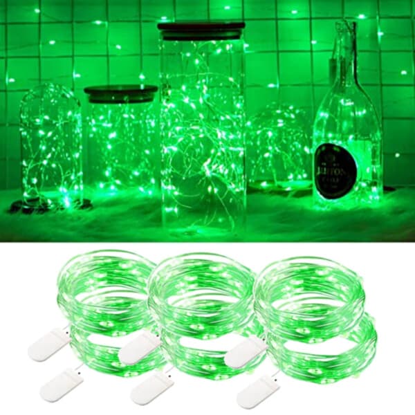 6-Pack 1m Mini LED Light Loop Battery-Powered Green