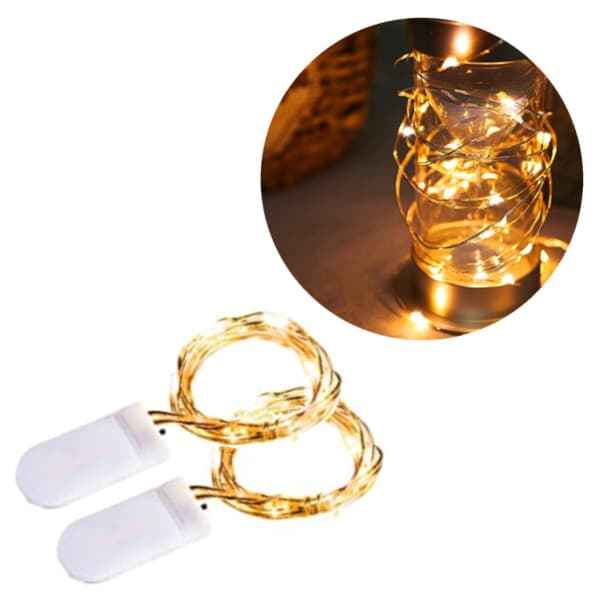 2-Pack 1m Mini LED Light Loop Battery-drevet gul