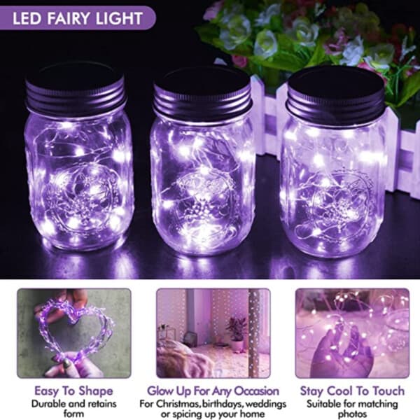 2-Pack 1m Mini LED Light Loop Battery-Powered Purple