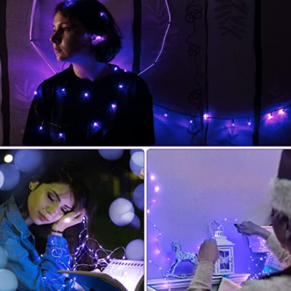 2-Pack 1m Mini LED Light Loop Battery-Powered Purple
