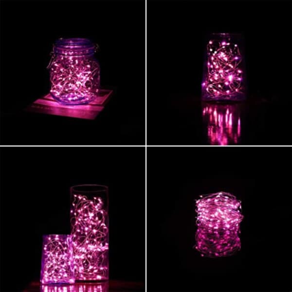2-pack 1m Mini LED lyssløyfe Batteridrevet rosa