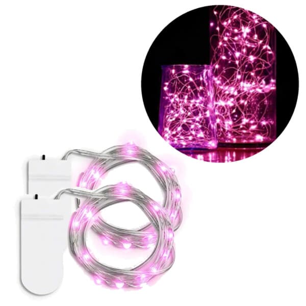 2-Pack 1m Mini LED Ljusslinga Batteridriven Rosa