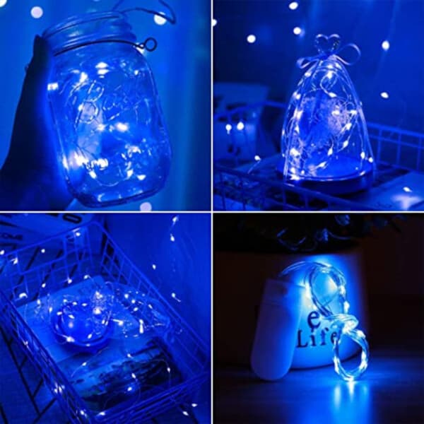 2-pakkaus 1 m mini LED-valon silmukka akkukäyttöinen sininen