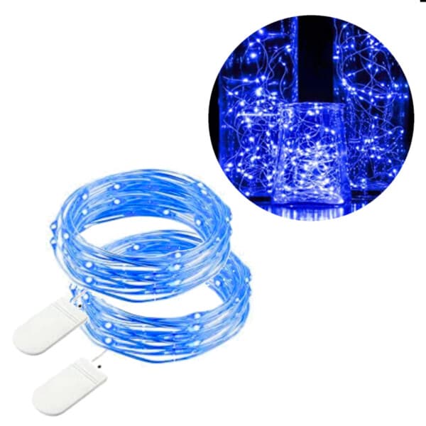 2-pakkaus 1 m mini LED-valon silmukka akkukäyttöinen sininen