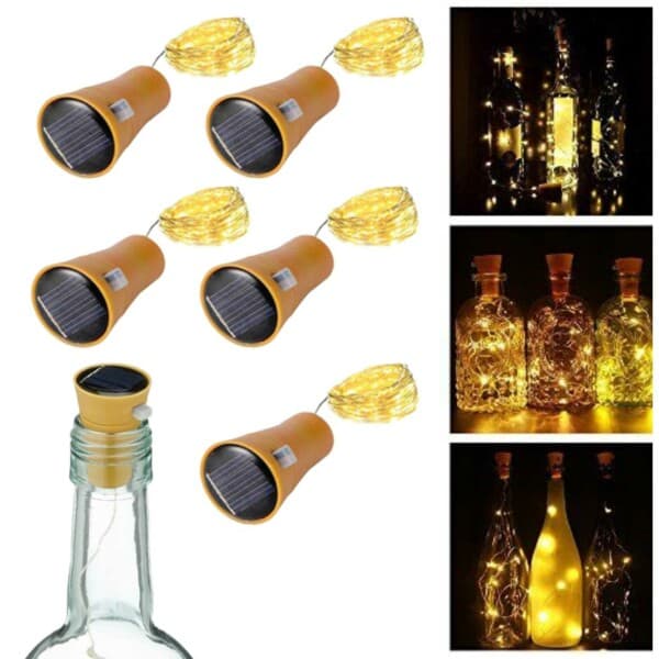 5 -pakke flasclamp med solcelle - let loop til flasker ledet korklampe