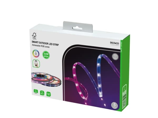 DELTACO SMART HOME - Ljusslinga - LED - 30 LEDs/m - RGB-lampa - 5 m (paket om 2)