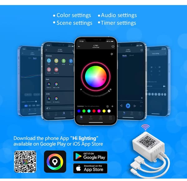 5m 16LEDs/m 24V RGB musik LED-remsa med fjärrkontroll, 16 miljoner färger, justerbar ljusstyrka, appkontroll, lätt att klippa/installera