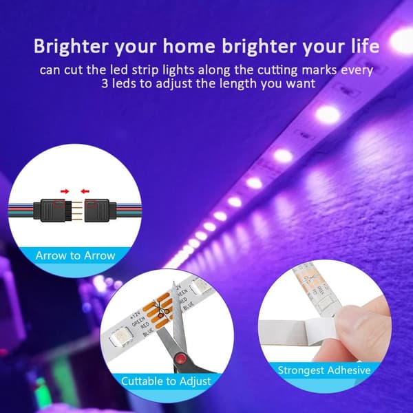 10m 16LEDs/m 24V RGB musik LED-remsa med fjärrkontroll, 16 miljoner färger, justerbar ljusstyrka, appkontroll, lätt att klippa/installera
