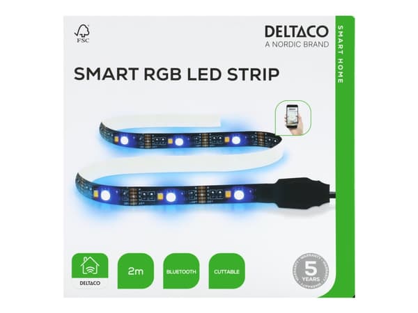 DELTACO SMART HOME - Ljusslinga - LED - 60 LEDs/m - RGB-lampa - 2 m - svart Svart