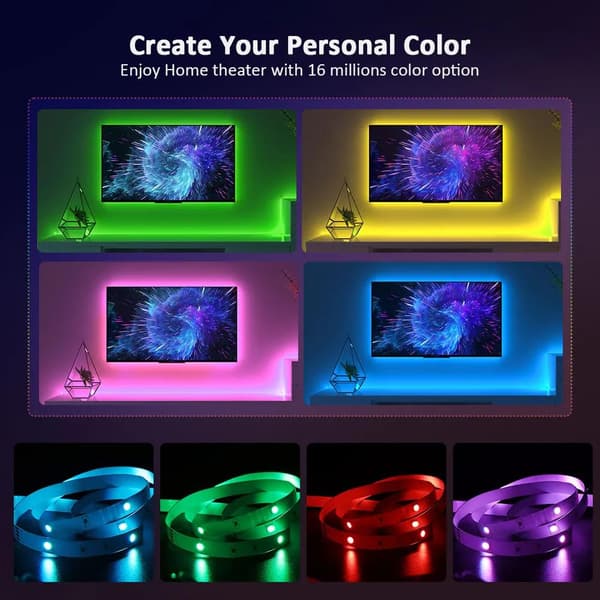 2m 18leds/m 16 färger RGB LED-remsa för TV-bakgrundsbelysning och rumsdekoration, Bluetooth APP-kontroll, för 23-32 tums TV