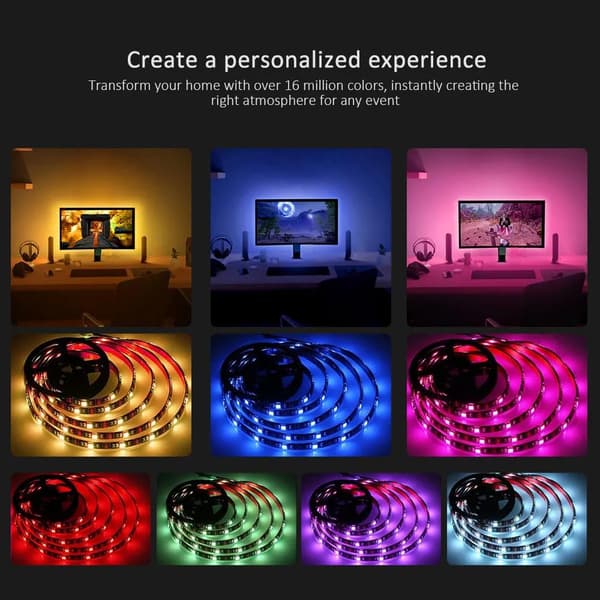 2m 18leds/m 16 färger RGB LED-remsa för TV-bakgrundsbelysning och rumsdekoration, Bluetooth APP-kontroll, för 23-32 tums TV