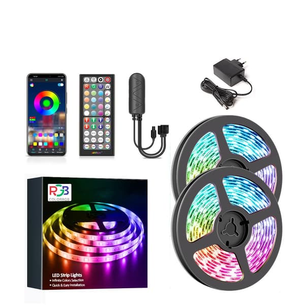 20mX10mm 12V 30LEDs/m dimbar RGB musik LED-remsa med fjärrkontroll, synkronisering av ljus/musik, APP-kontroll, timingfunktion