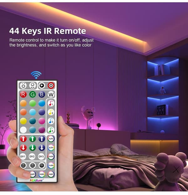 10mX10mm 12V 18LEDs/m dimbar RGB musik LED-remsa med fjärrkontroll, synkronisering av ljus/musik, APP-kontroll, timingfunktion