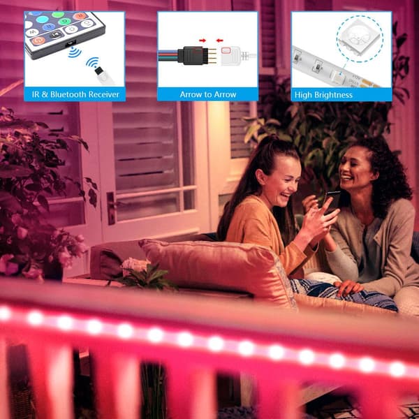 10mX10mm 12V 18LEDs/m dimbar RGB musik LED-remsa med fjärrkontroll, synkronisering av ljus/musik, APP-kontroll, timingfunktion