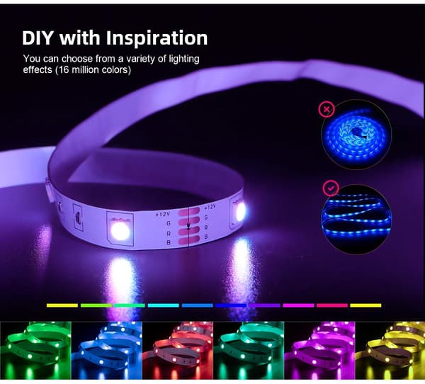 10mX10mm 12V 18LEDs/m dimbar RGB musik LED-remsa med fjärrkontroll, synkronisering av ljus/musik, APP-kontroll, timingfunktion