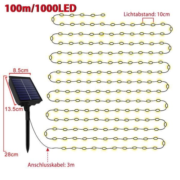 XMTECH Solar String Lights, 100M 1000 Varmvita LED String Lights, 8 lägen med fjärrkontroll och solpanel
