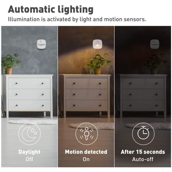LED-väggnattlampa - Ej specificerat - Paket med 3 - Rörelsedetektor - Ljussensor - Varmvit