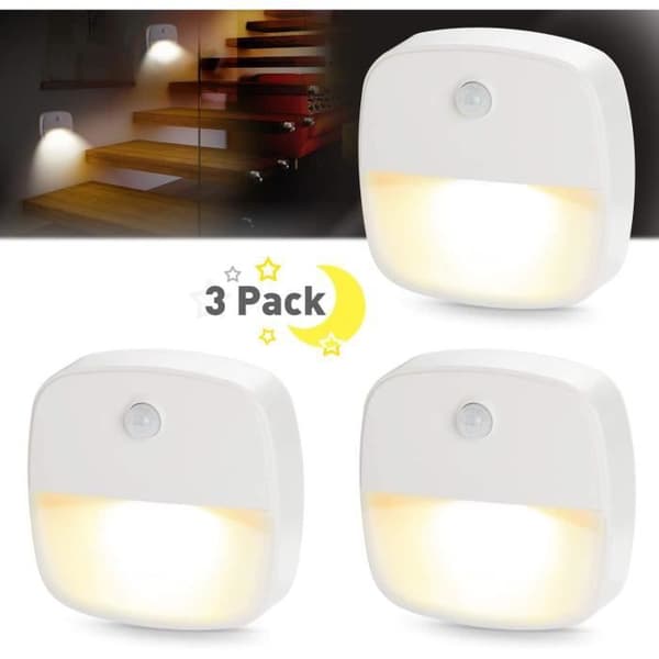 LED-väggnattlampa - Ej specificerat - Paket med 3 - Rörelsedetektor - Ljussensor - Varmvit