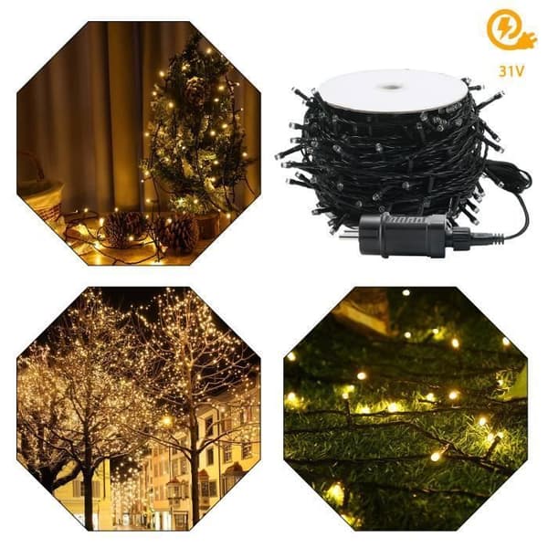 XMTECH LED-ljusslinga - 100M 1000 LED varmvit - Julljusslinga - IP44 med 8 ljuslägen